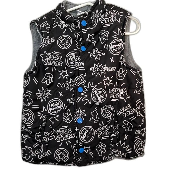 NANNETTE KIDS Puffer Vest Size 6 Black W/Awesome Design Fleece Lining - Picture 1 of 6